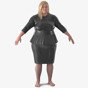 3D model Plus Size Female in Black Leather Dress