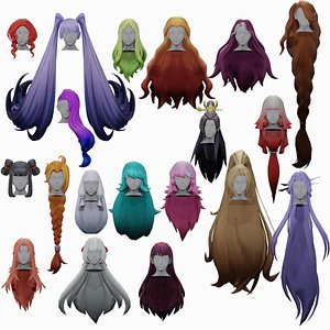 3D 20 STYLIZED FEMALE HAIR MODELS PACK 3 model