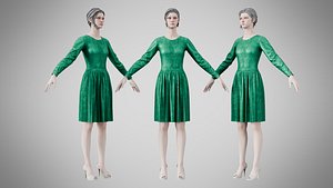 3D Dress 05 Emerald Velvet Green With Design model