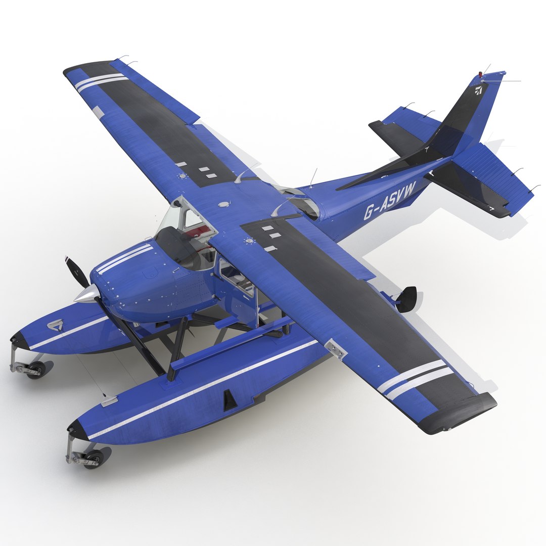 Cessna 172 Blue Seaplane Rigged 3D Model 3D model preview