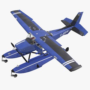 Cessna 172 Blue Seaplane Rigged 3D Model