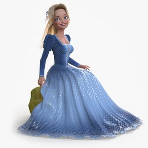Cartoon Princess Blonde Sitting Blue