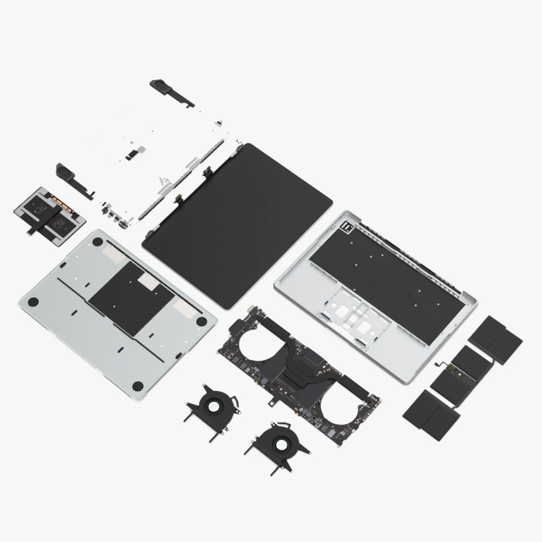 Disassembled Laptop Parts 3D model preview