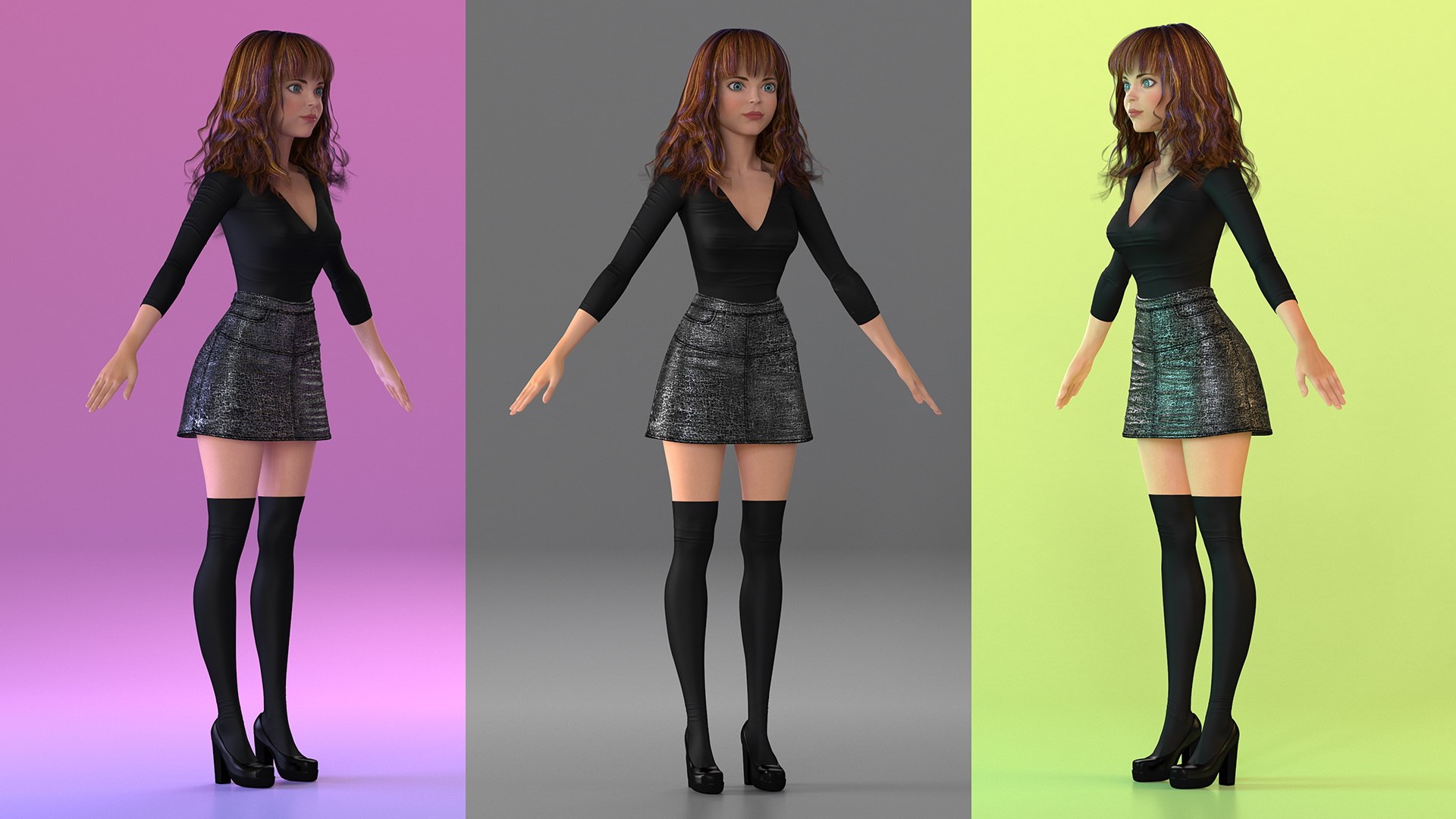 Cartoon Woman Youth Clothes Rigged for Maya 3D model preview