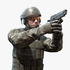 pistol soldier rigged realtime 3D