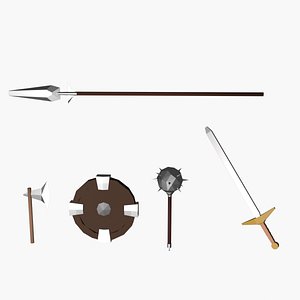 3D model set of medieval weapon - low poly