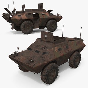 3D Forest Camo Combat Vehicle Worn Dirty with Interior Rigged