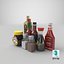Collection de grandes bouteilles de condiments