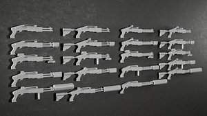 3D Low Poly ShotgunV3-style -20 Variations Game Ready model