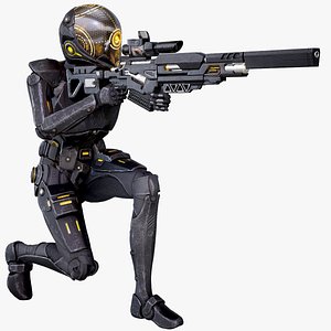 Sci-Fi Soldier Female With The Sniper Rifle Rigged