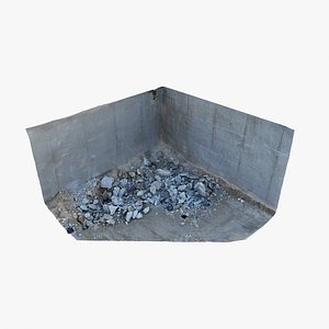Gravel Wall 03 - 3D photogrammetry model scan of concrete corner wall with various debris and gravel