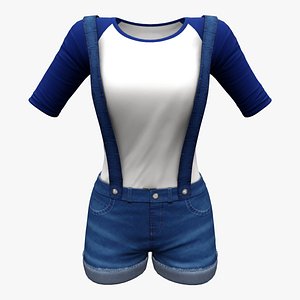 Cute Shorts Coverall With Tshirt Under 3D