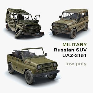 russian military uaz-3151 set 3d model