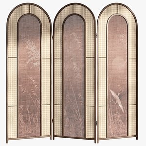 Screen with rattan and fabric 3D model