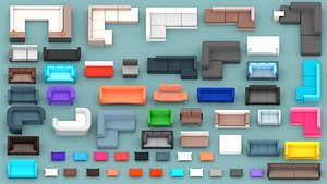 3D Stylized Sofa Collection 3D Model Pack Modular Couch Set Low Poly Furniture Game Ready Assets FBX OB