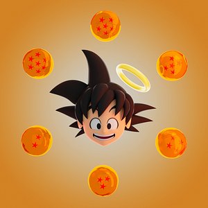 Son Goku head 3d modeling with dragonball around