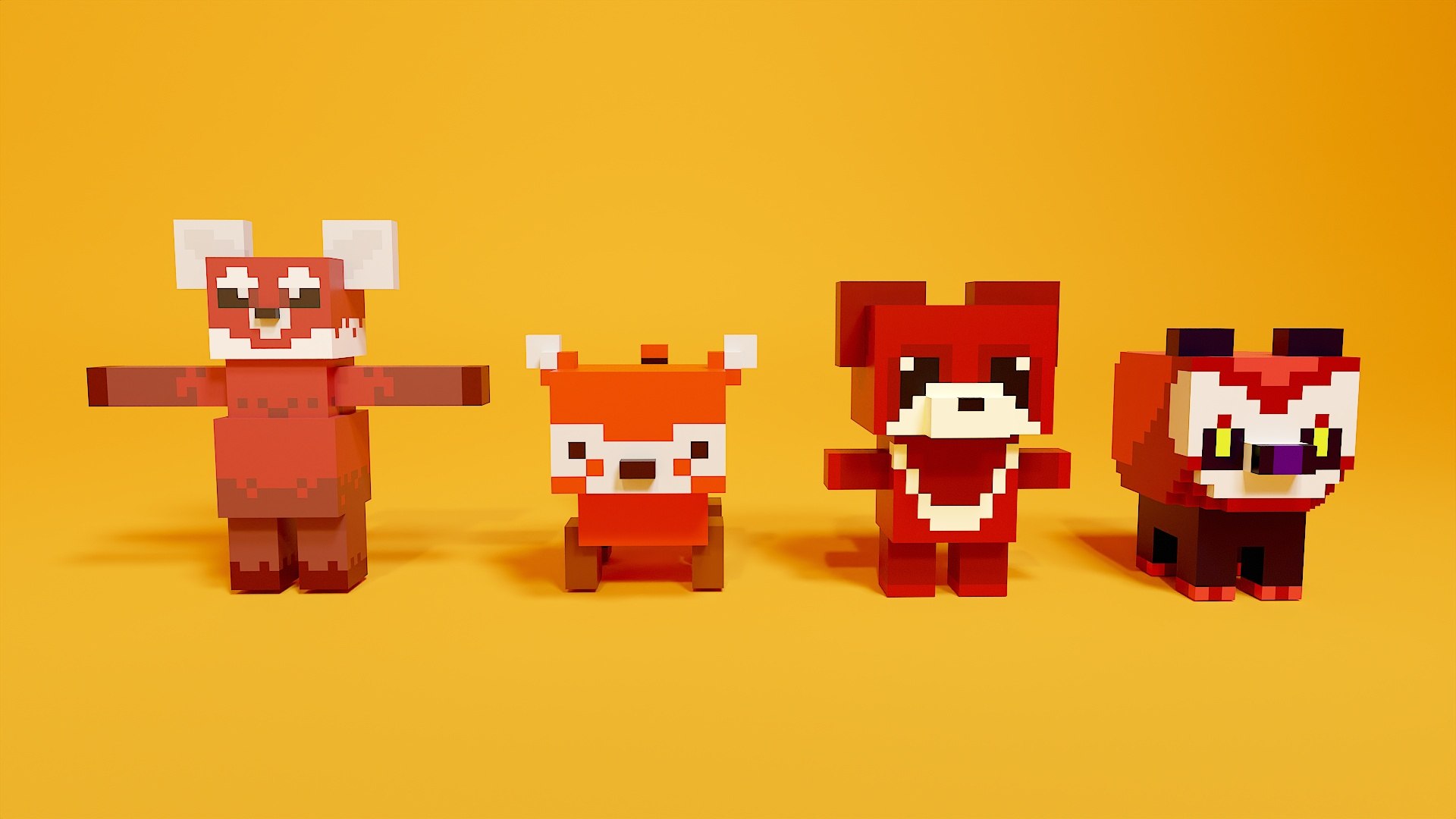 Red Panda Voxel Art Pack 3d Model 3D Model - TurboSquid 2182624