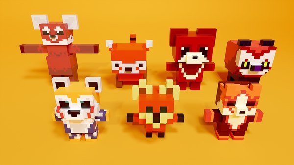 Red Panda voxel art pack 3d model 3D model