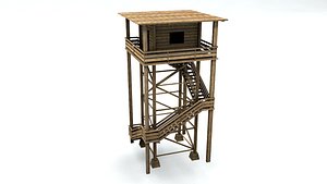 3D wood watch tower model
