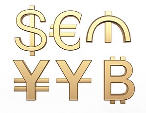 3D Currency Symbols Collection model