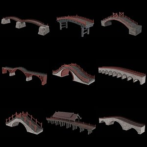 JAPAN JAPANESE ASIAN ORIENTAL TEMPLE CITY BRIDGE COLLECTION 3D model