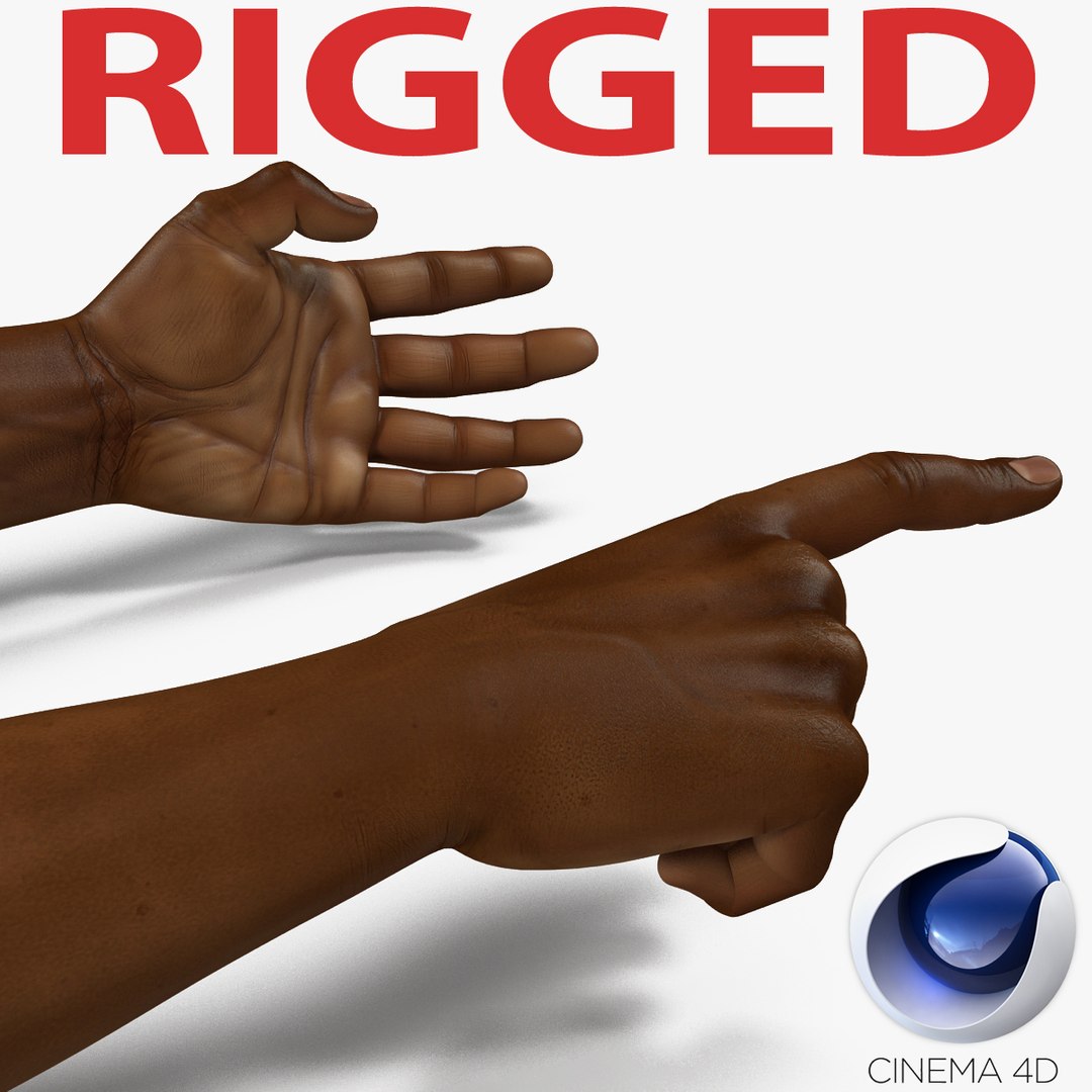 African Man Hands Rigged for Cinema 4D 3D Model 3D model preview