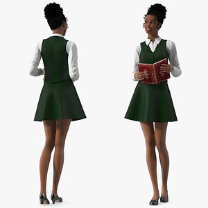3D Light Skin Black Teenage Schoolgirl Standing Pose model