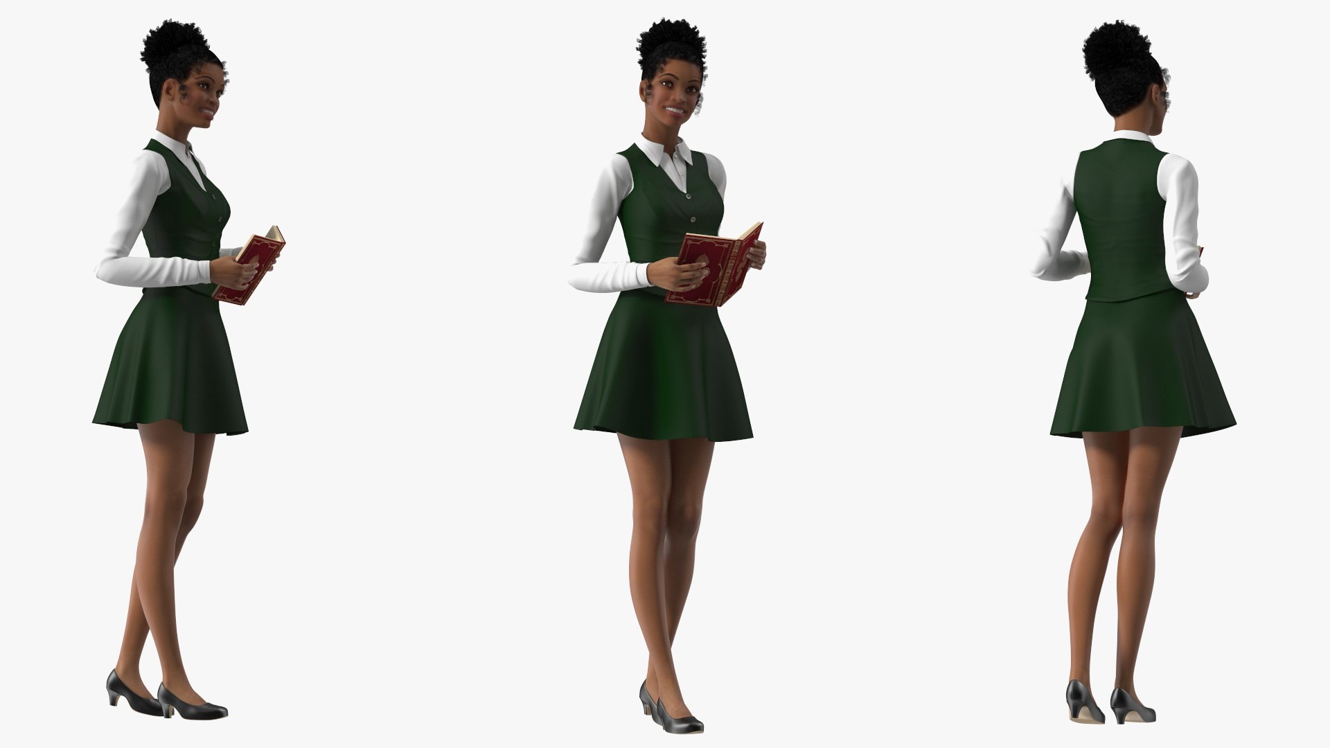 Light Skin Young Black Female Student Standing Pose 3D model preview