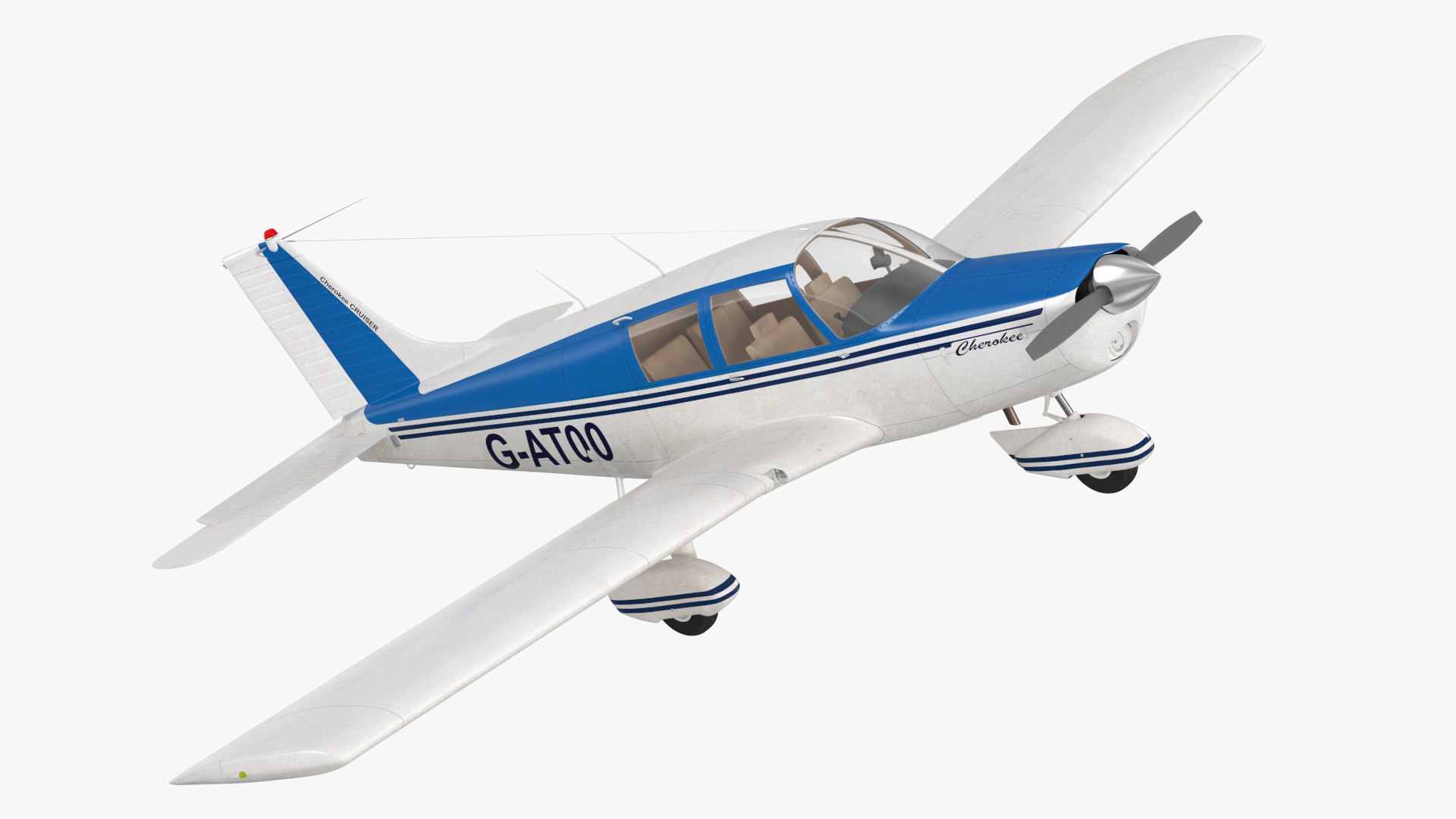 Piper PA-28 Cherokee Single Engine Airplane Rigged 3D model preview