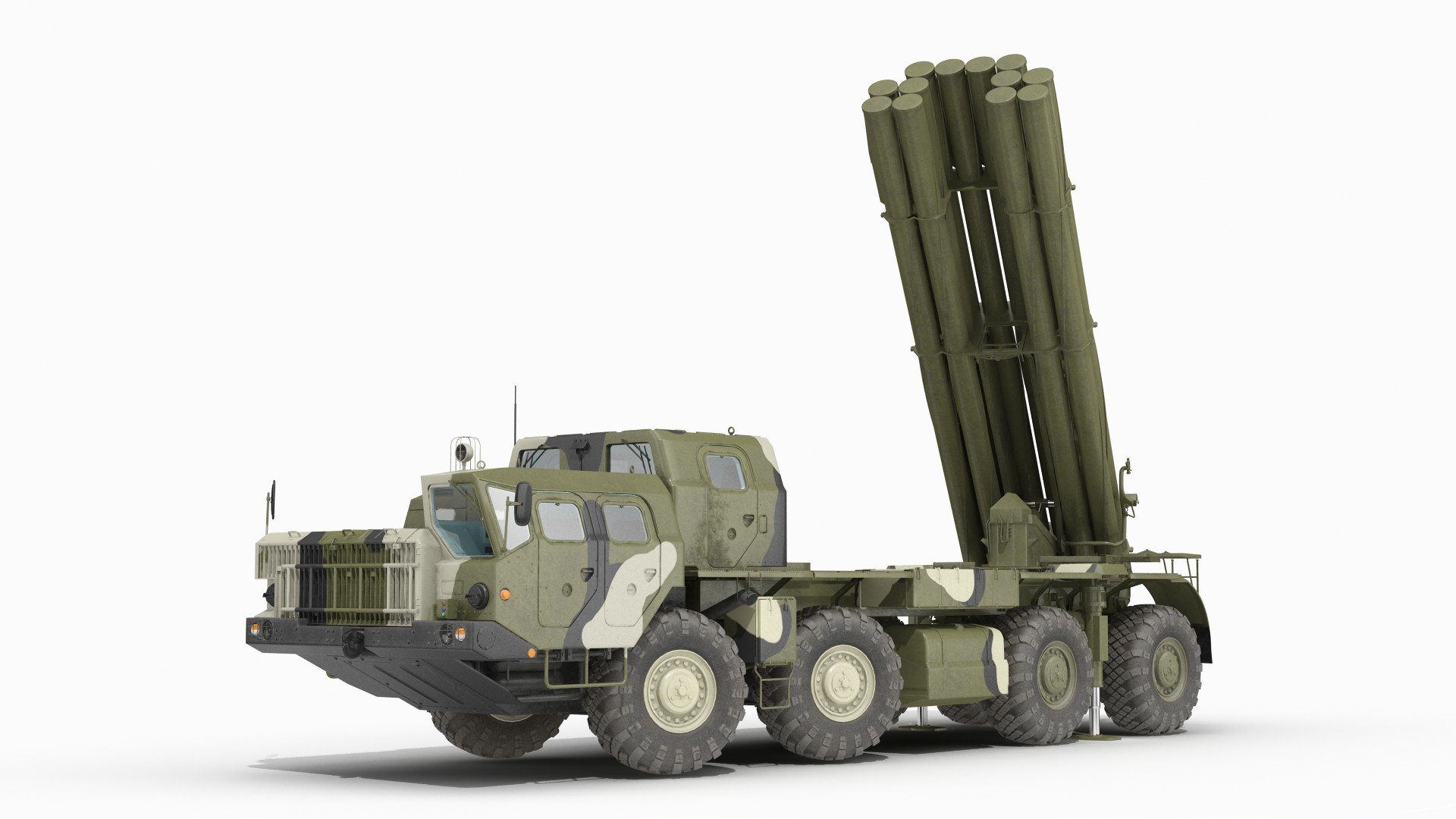 BM 30 Smerch Rocket Launcher Camouflage Rigged 3D model preview