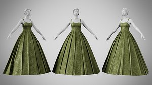 3D Dress 49 Olive Green Velvet With Design