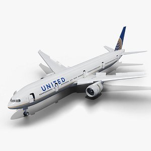 3D model United Airlines Boeing 777-300 Animated Realistic Jet