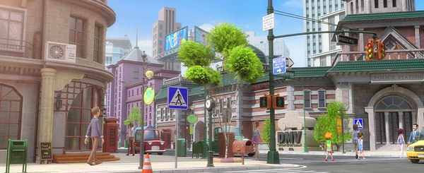 Cartoon city street scene 3D model - TurboSquid 1506431