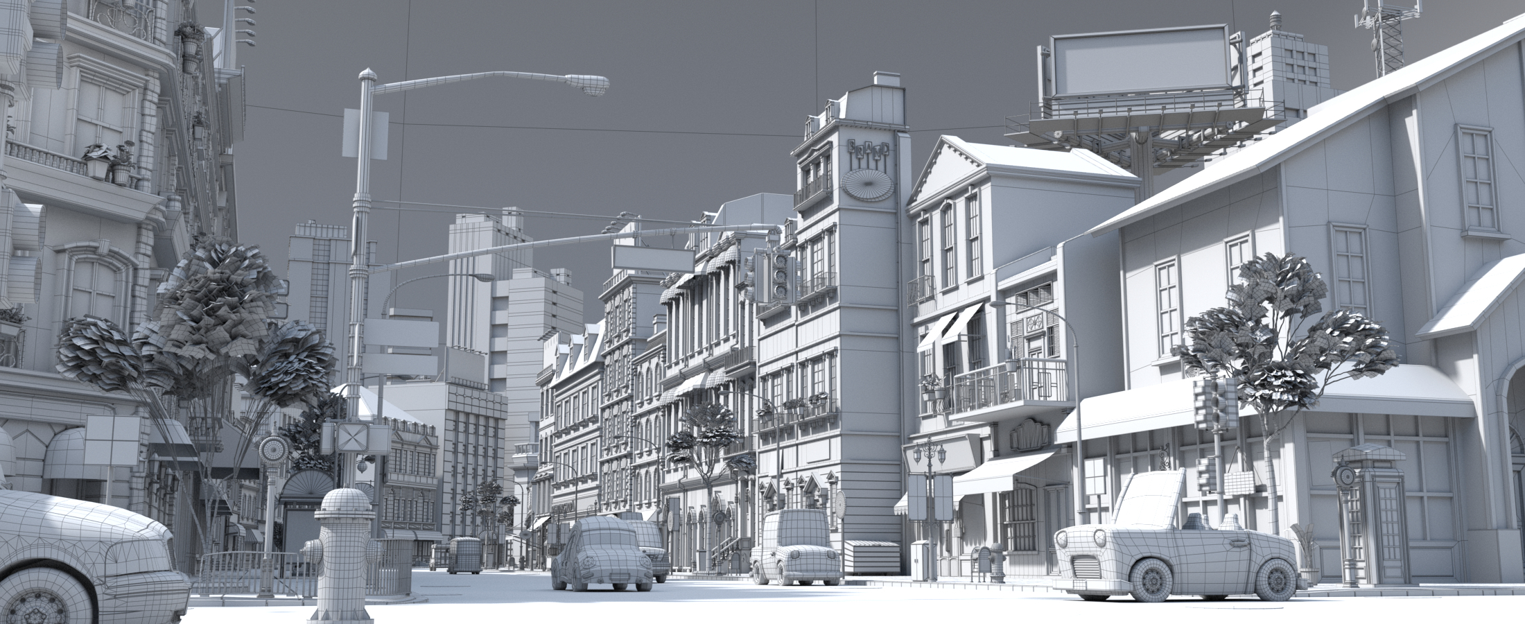 Cartoon city street scene 3D model - TurboSquid 1506431