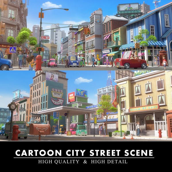 Cartoon City Street Scene