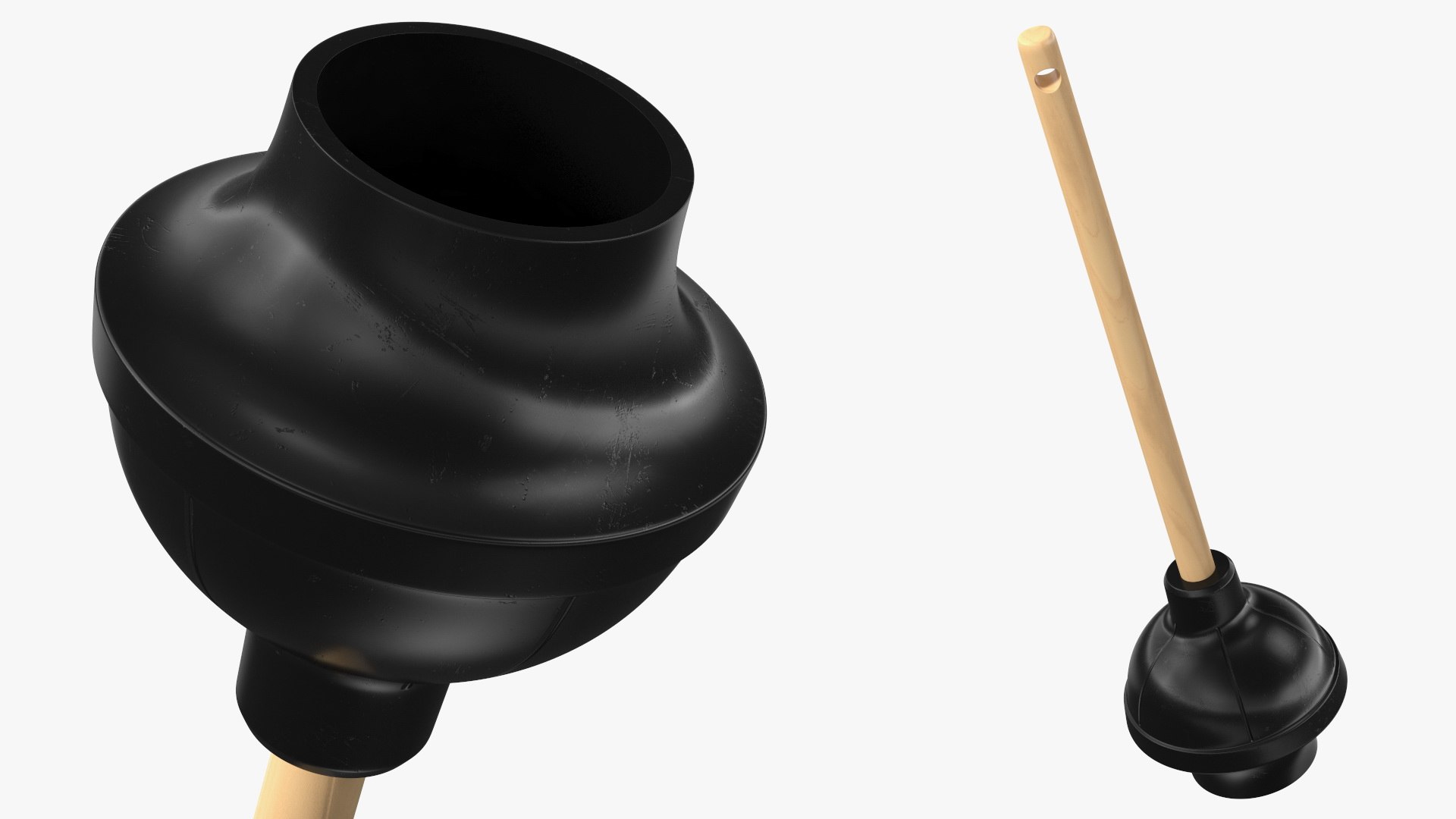 Heavy Duty Toilet Plunger with Wooden Handle 3D model preview