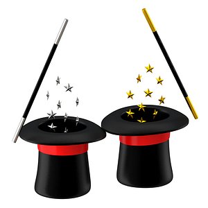 Magic Hat And Wand Collection 3D model