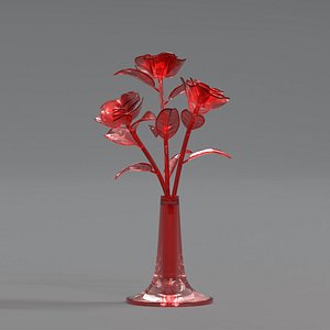 Glass Flower Showpiece Red 3D