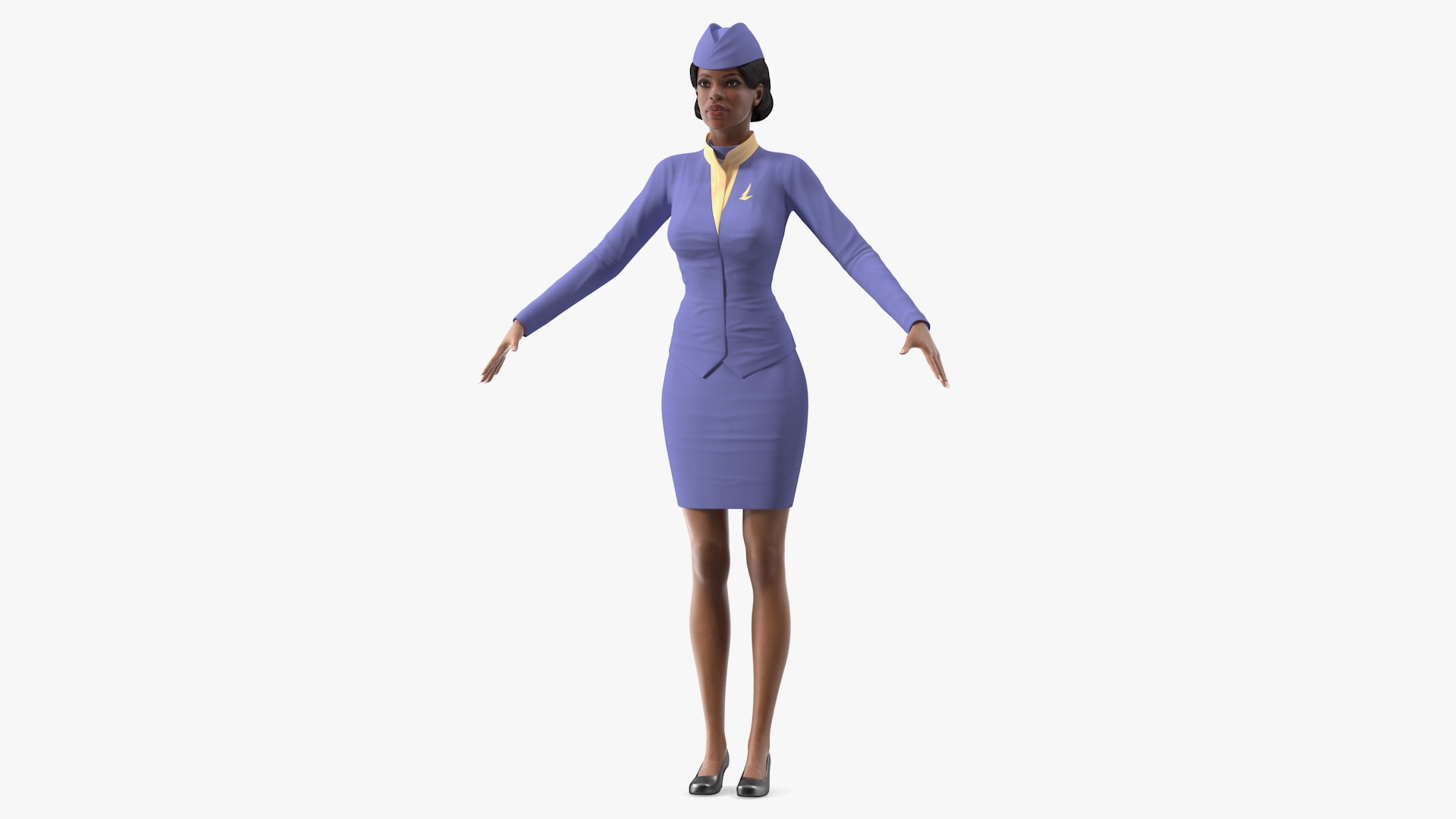 Light Skin Black Stewardess Neutral Pose 3D model preview