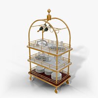 Brass Service Cart - Hotel Bar Trolley with Accessories