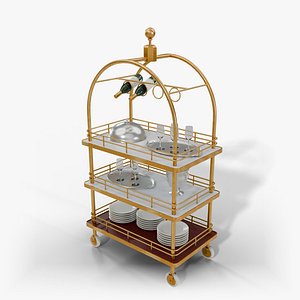 Brass Service Cart - Hotel Bar Trolley with Accessories