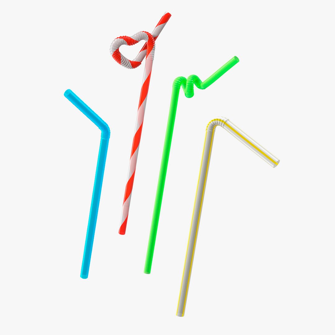 Plastic Drinking Straws Collection 3D model preview