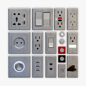3D PBR Mesh Decals - Outlets and Switches Trim Sheet Lowpoly Texture