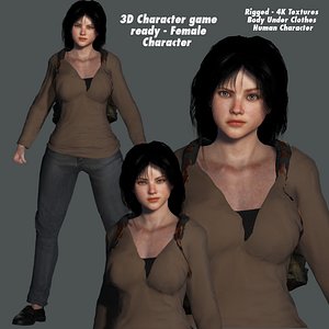 3D REALISTIC HUMAN RIGGED CHARACTER -BACKPACK GIRL-CASUAL OUTFIT model