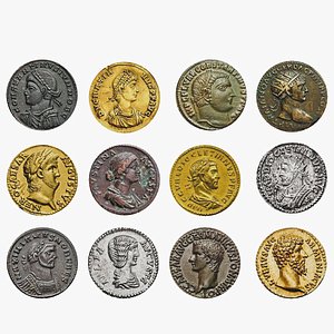 3D ancient roman coins set model