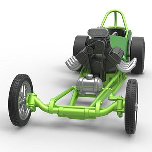 3D Diecast Front engine old school dragster with V8 Scale 1 to 25 model