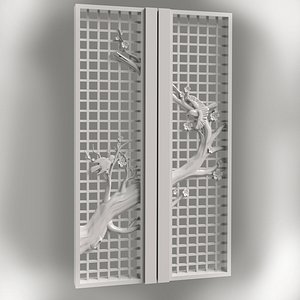 3D DOOR CHERRY BLOSSOMS AND BIRDS FOR CNC ROUTER model