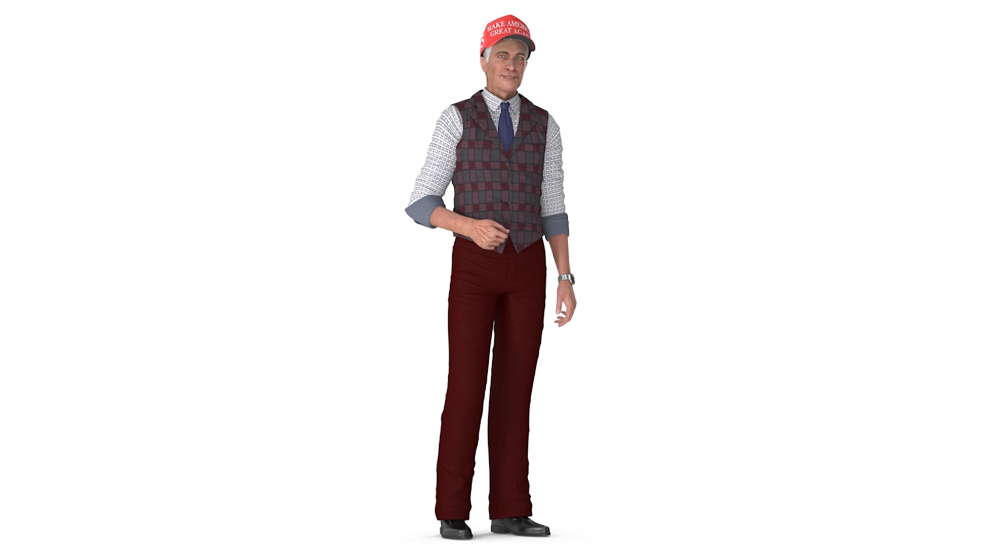 Elderly Man in Casual Wear and Trump Hat 3D model preview