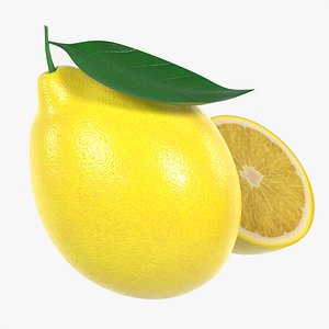Fresh lemon with slice and leaf yellow 3D