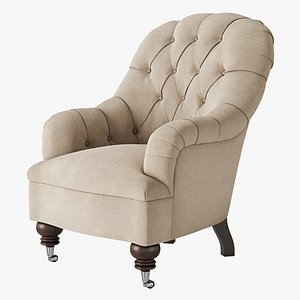 3D Classic Quilted Armchair on wheels